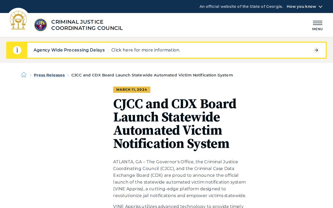 Georgia VINE custody notification information for Oconee County release checks